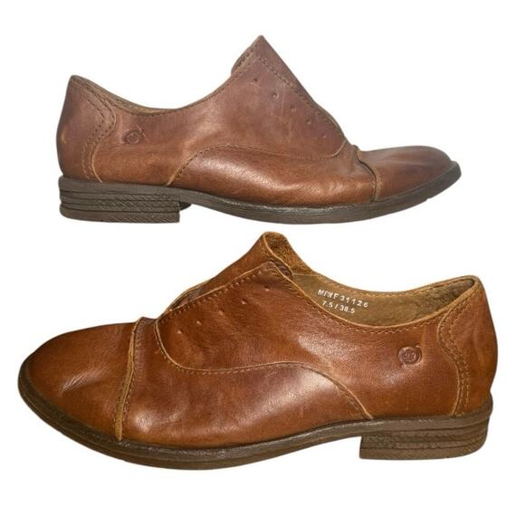 Born Forato Curio Shoe Women 7.5US 38.5EU Leather Oxford Slip On Brown Cap Toe - Picture 1 of 7